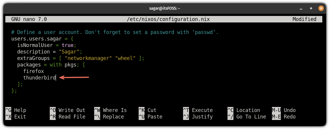 Example of adding a package to a NixOS configuration file